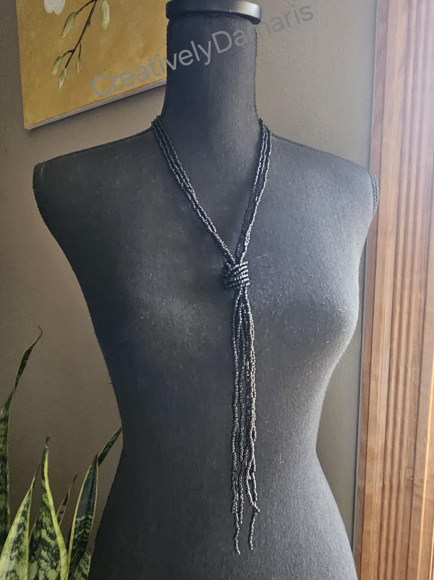 Black Seeds Beaded Multi Strand knotted Necklace