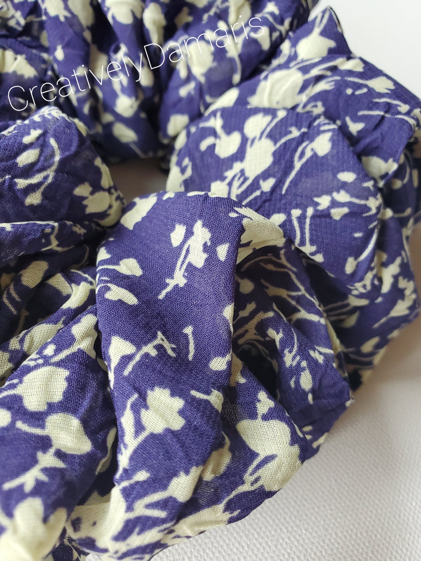 Navy Blue Floral Chiffon XL Scrunchie