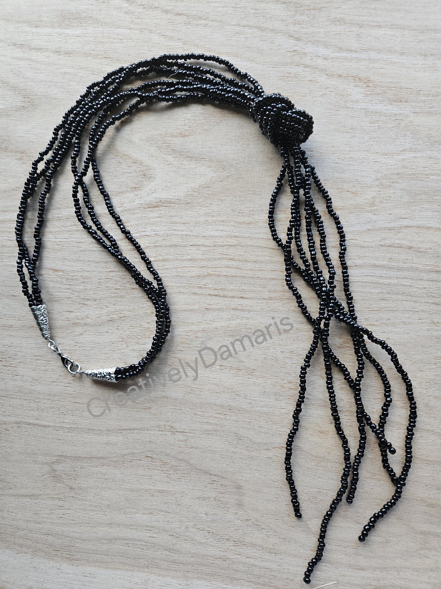 Black Seeds Beaded Multi Strand knotted Necklace