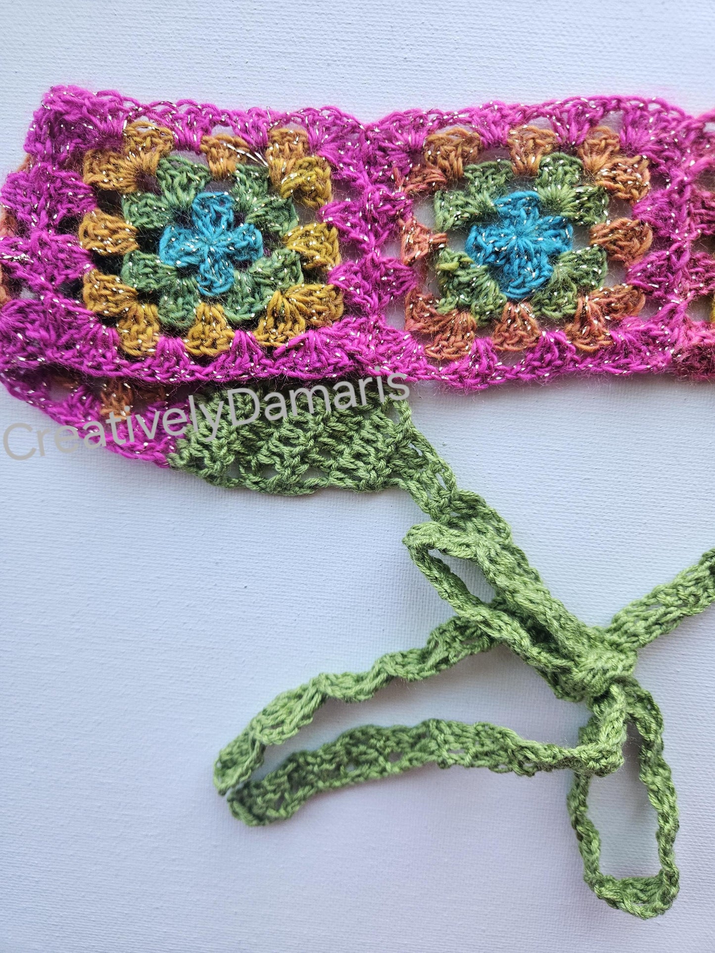 Colorful Glittery Granny Square Crochet Headband