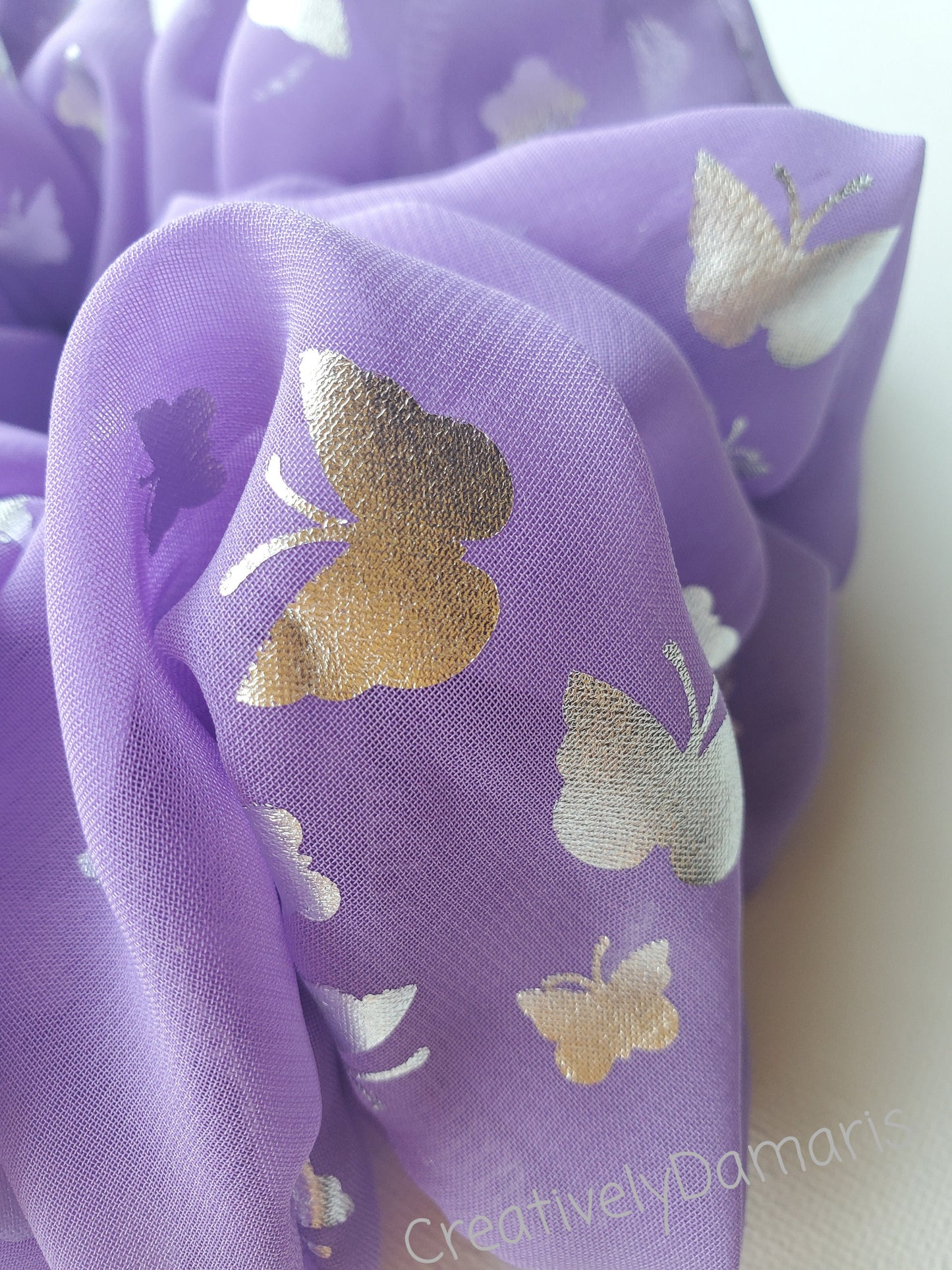Lavender With Butterflies Chiffon XL Oversized Scrunchies
