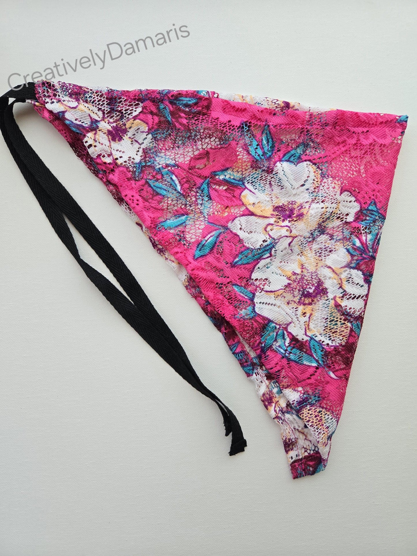 Floral Printed Lace Mesh Head Kerchief