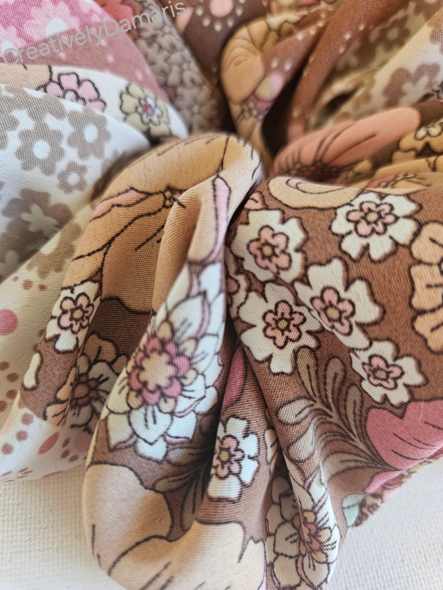 Mocha Patchwork Floral Print XL Scrunchie