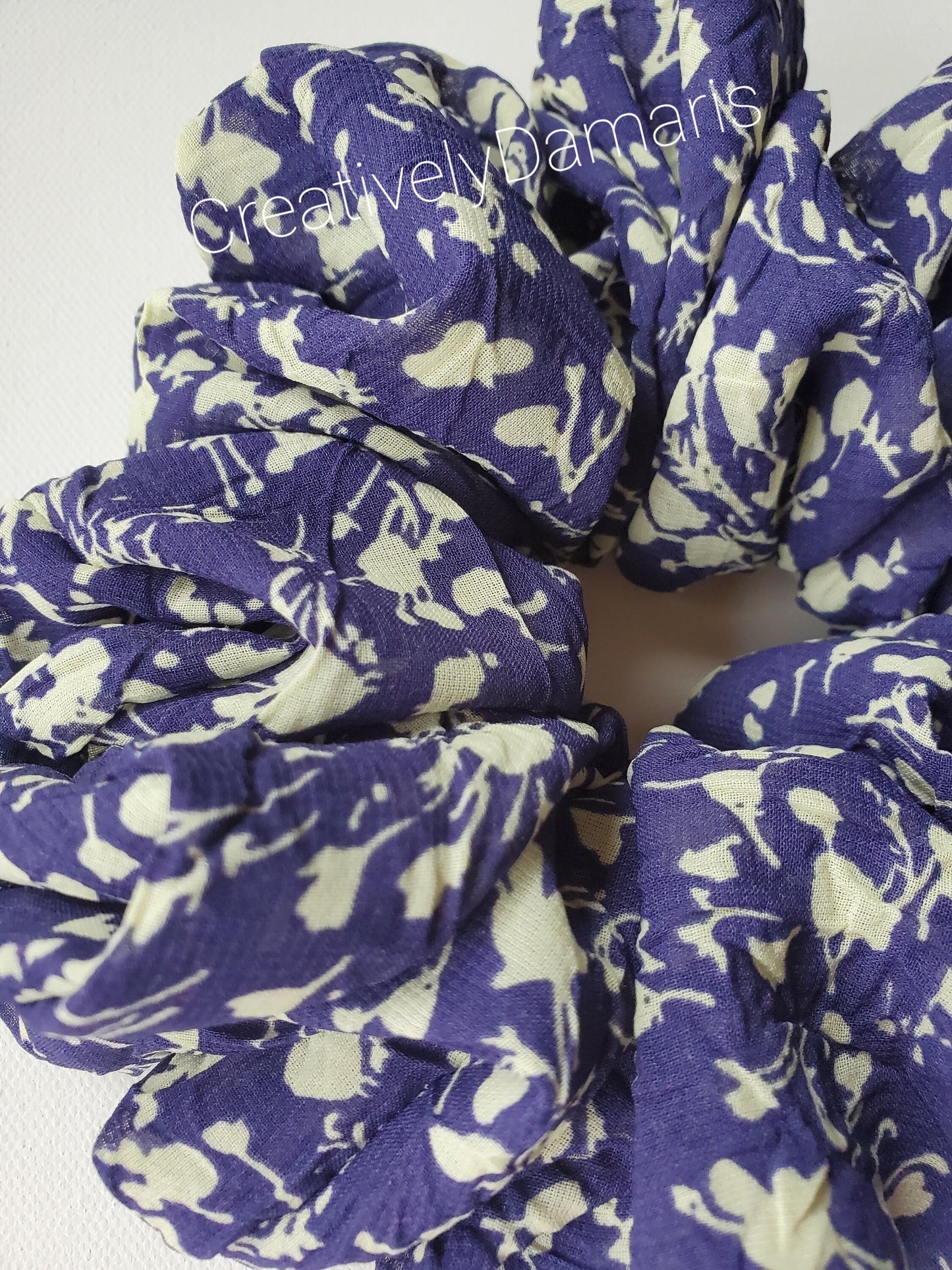 Navy Blue Floral Chiffon XL Scrunchie