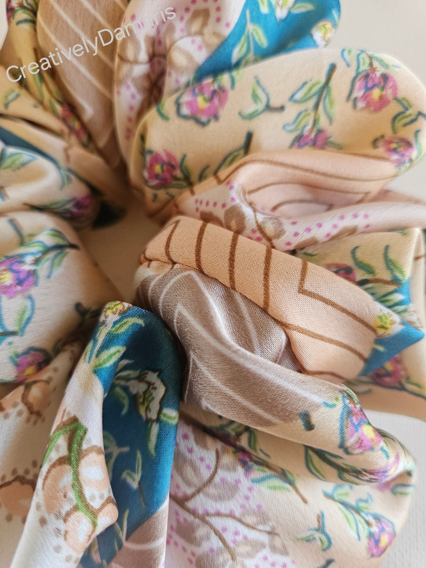 Peacock Floral Patchwork Print XL Scrunchie