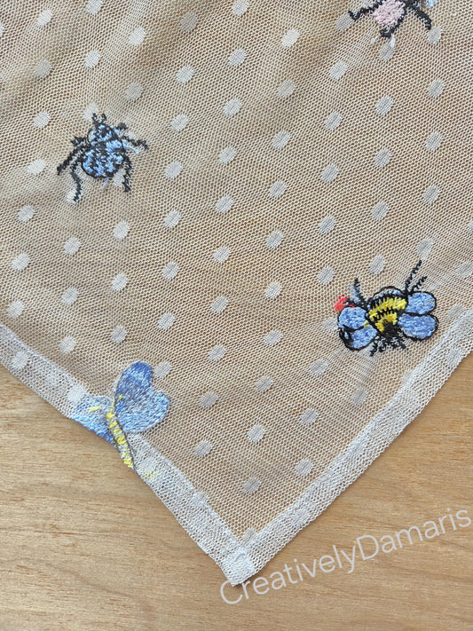 Bee Bug Embroidered White Mesh Lace Headband