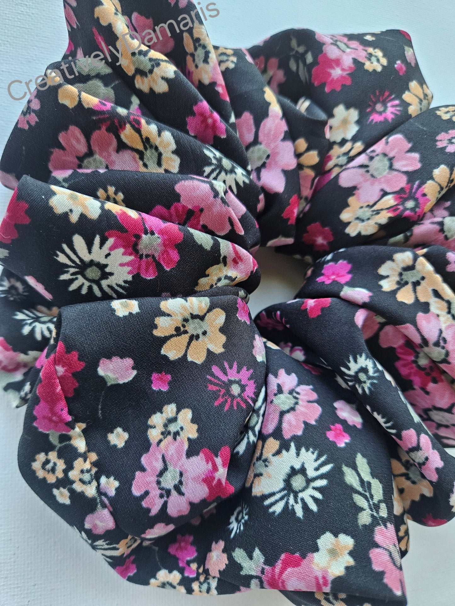 Coreopsis Flowers XL Scrunchie in Black with Coreopsis Floral Print