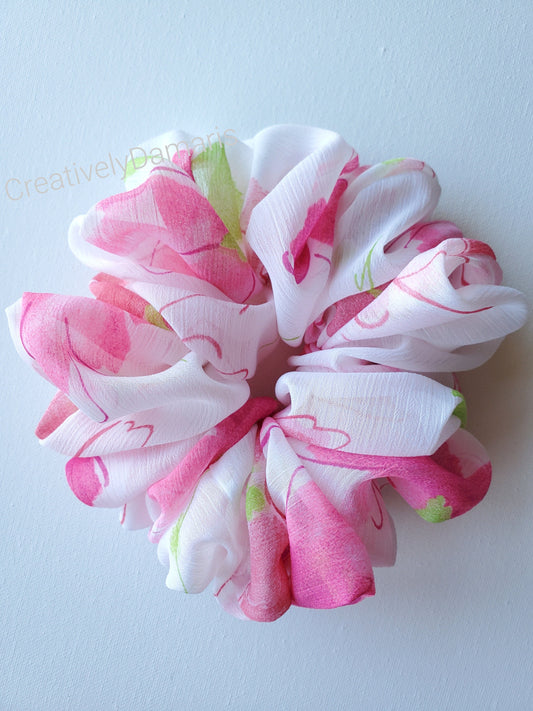 Chiffon with Fuchsia Flower Print XL Scrunchie