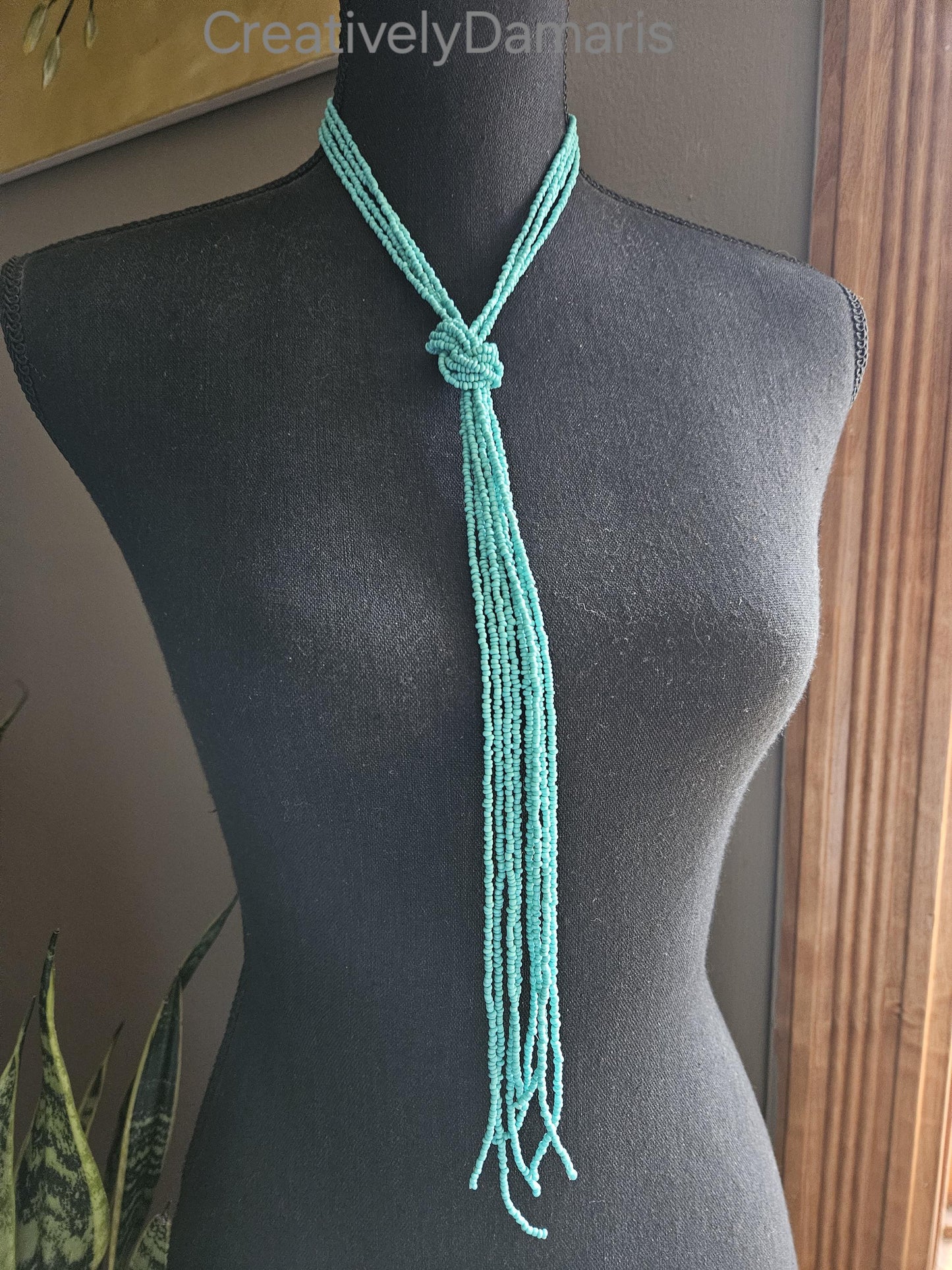 Turquoise Seeds Beaded Multi Strand Knotted Necklace