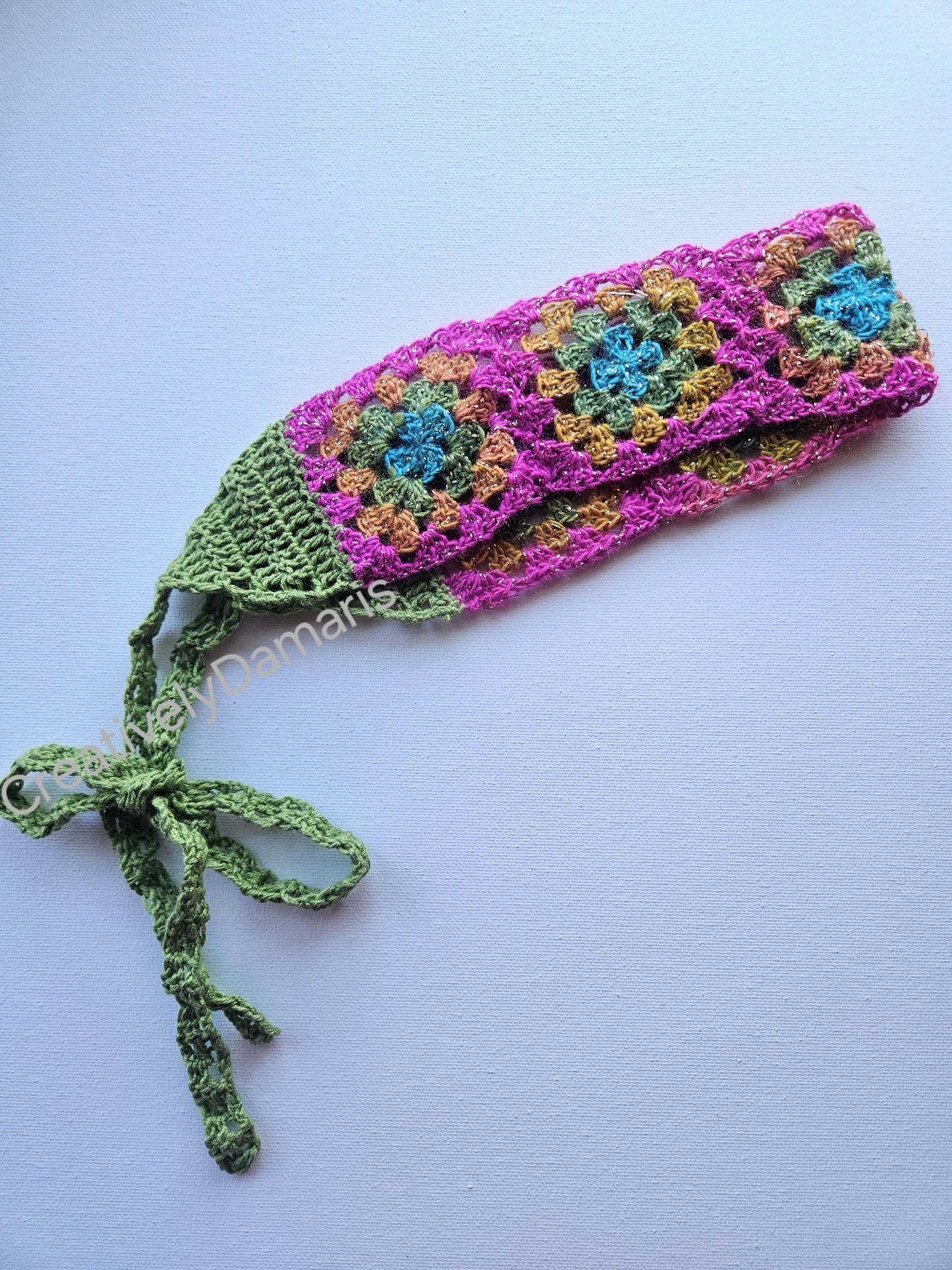 Colorful Glittery Granny Square Crochet Headband