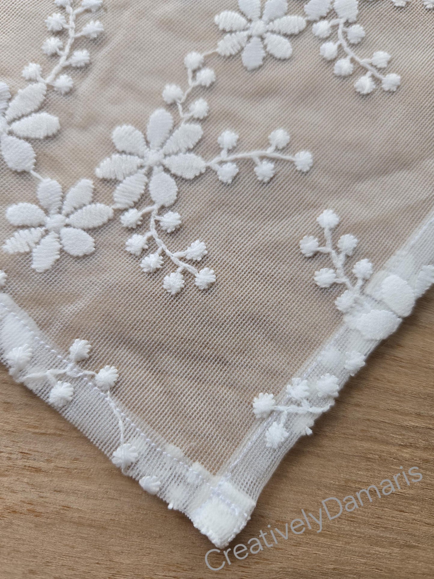 Floral Embroidery Lace Head Kerchief in White